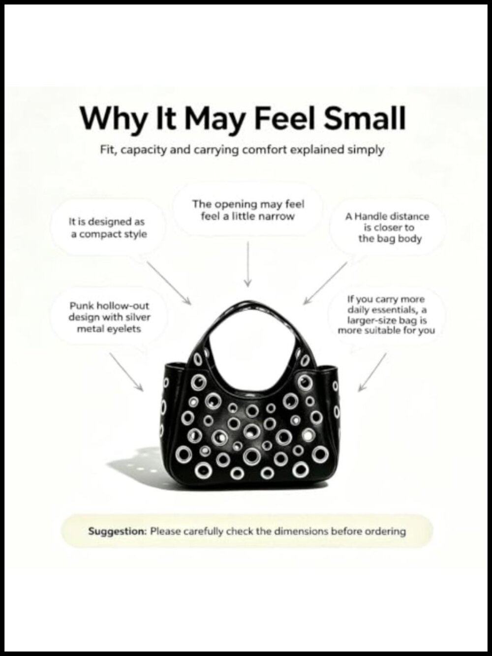 Y2K Punk Cutout Crossbody Bag for Women, Hollow Metal Ring Shoulder Purse with - Picture 4 of 6